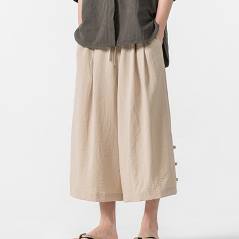 Pantalones casuales holgados de algodón Buddha Stones con botones de rana para hombre, de pierna ancha y bolsillos, de largo 7-8 - PapayaWhip - US/UK/AU46, EU56 (5XL) - image 0