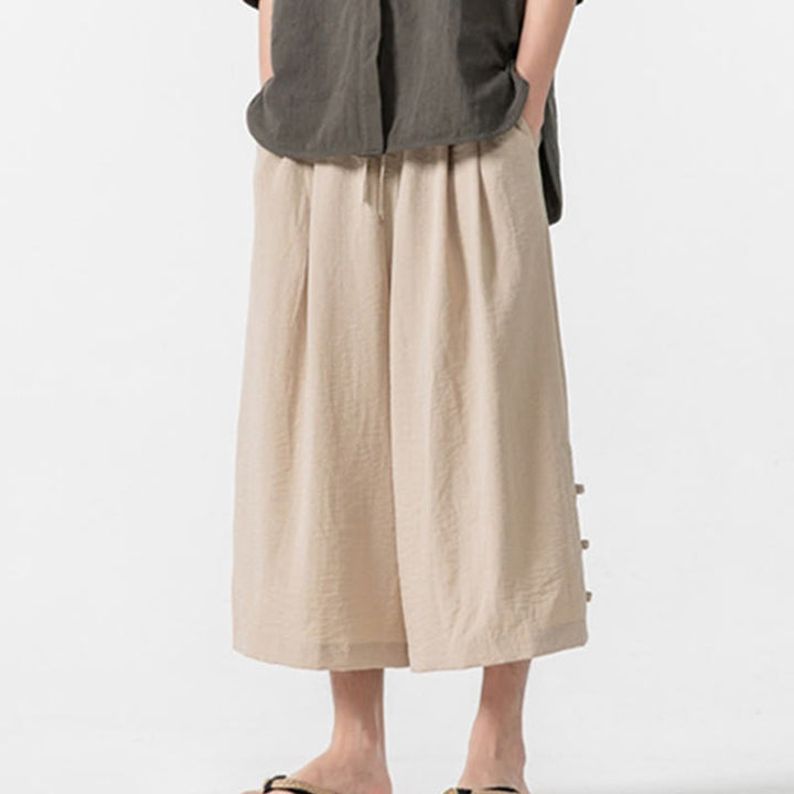 Pantalones casuales holgados de algodón Buddha Stones con botones de rana para hombre, de pierna ancha y bolsillos, de largo 7-8 - PapayaWhip - US/UK/AU46, EU56 (5XL) - image 0