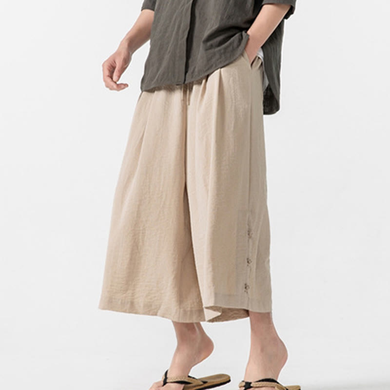 Pantalones casuales holgados de algodón Buddha Stones con botones de rana para hombre, de pierna ancha y bolsillos, de largo 7-8 - image 8