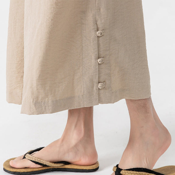 Pantalones casuales holgados de algodón Buddha Stones con botones de rana para hombre, de pierna ancha y bolsillos, de largo 7-8 - image 9