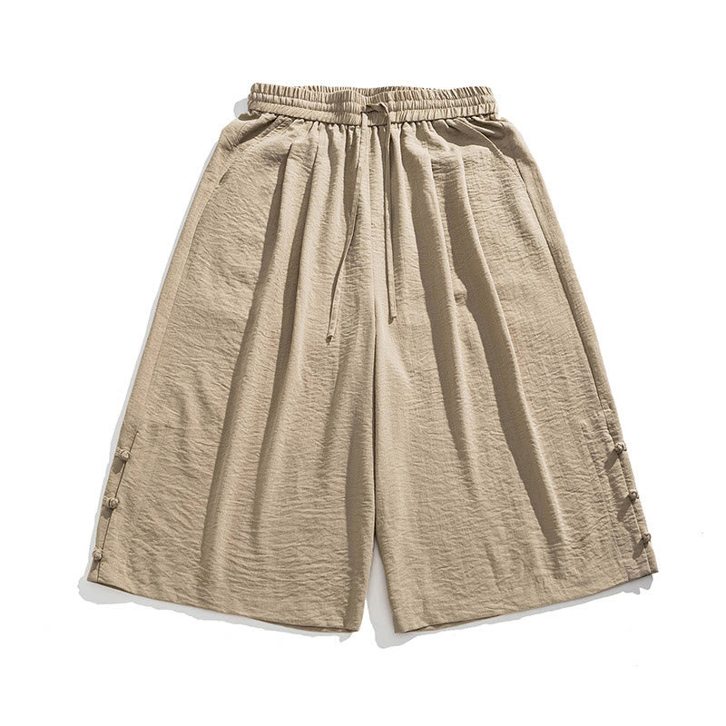 Pantalones casuales holgados de algodón Buddha Stones con botones de rana para hombre, de pierna ancha y bolsillos, de largo 7-8 - image 1