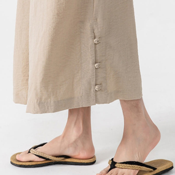 Pantalones casuales holgados de algodón Buddha Stones con botones de rana para hombre, de pierna ancha y bolsillos, de largo 7-8 - image 7