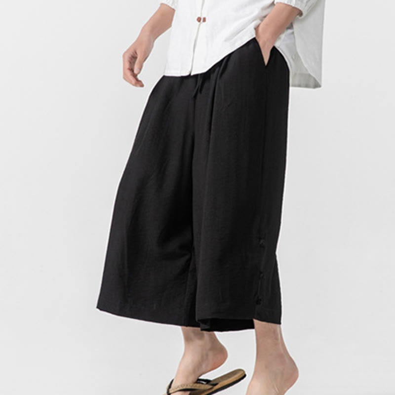 Pantalones casuales holgados de algodón Buddha Stones con botones de rana para hombre, de pierna ancha y bolsillos, de largo 7-8 - image 20