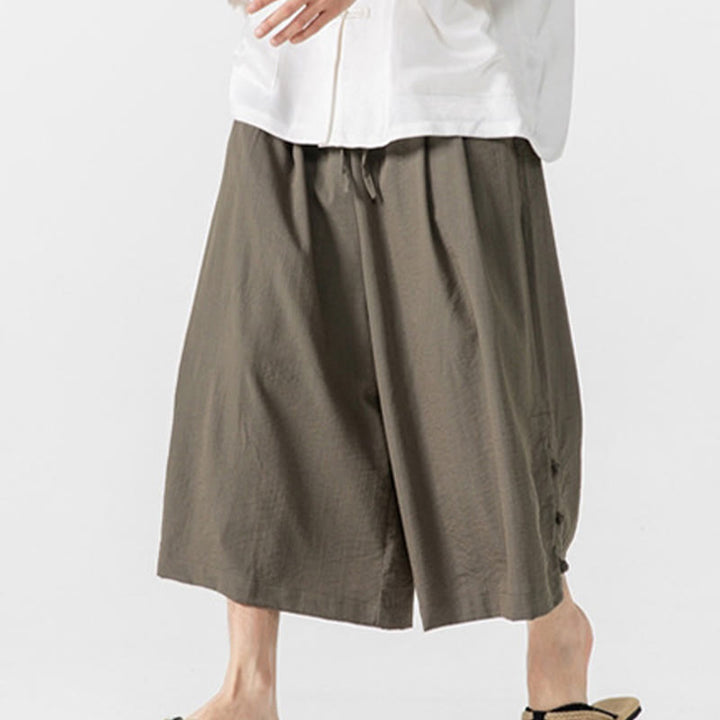 Pantalones casuales holgados de algodón Buddha Stones con botones de rana para hombre, de pierna ancha y bolsillos, de largo 7-8 - image 25