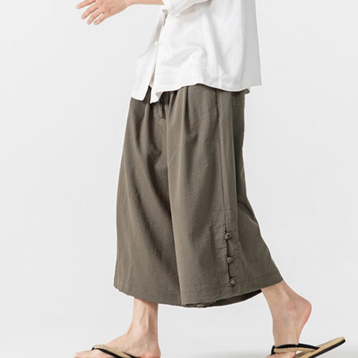 Pantalones casuales holgados de algodón Buddha Stones con botones de rana para hombre, de pierna ancha y bolsillos, de largo 7-8 - image 27