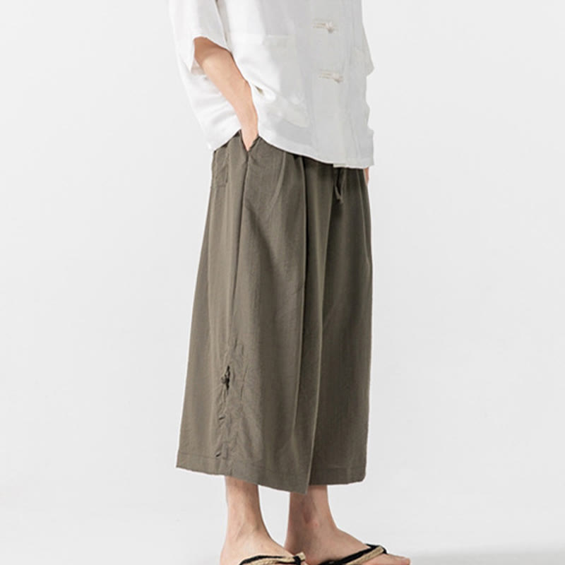 Pantalones casuales holgados de algodón Buddha Stones con botones de rana para hombre, de pierna ancha y bolsillos, de largo 7-8 - image 26