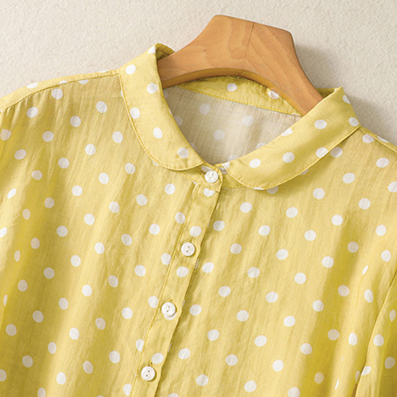 Vestido midi de poliéster con cuello alto, botones y lunares de primavera Buddha Stones y bolsillos - image 3