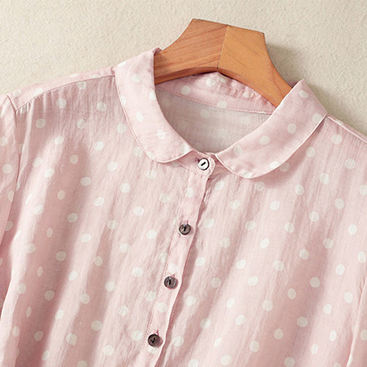 Vestido midi de poliéster con cuello alto, botones y lunares de primavera Buddha Stones y bolsillos - image 19