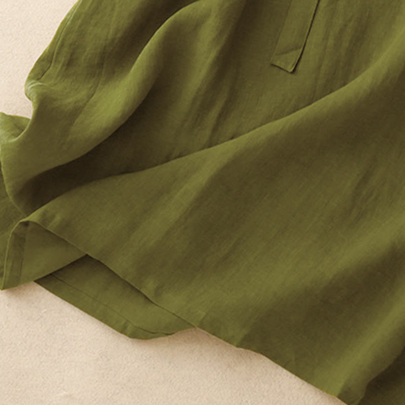 Vestido midi de lino y algodón con cuello redondo, mangas cortas y cordones, de Buddha Stones Spring - image 10