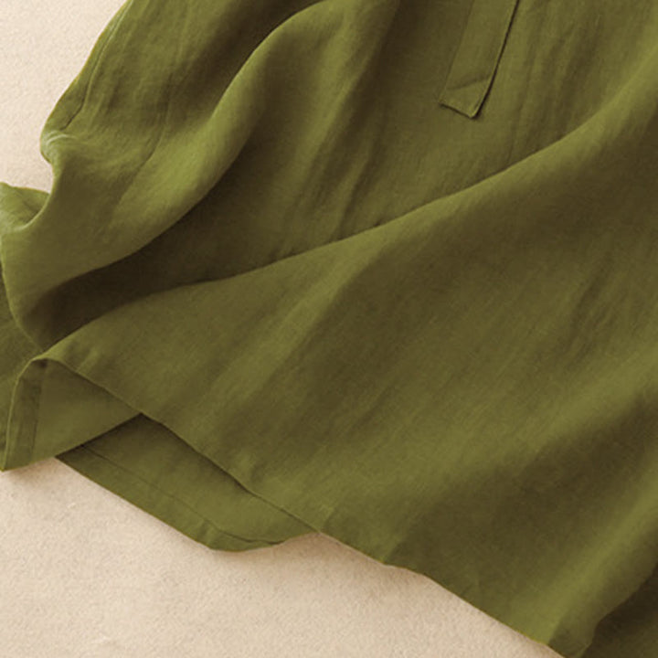 Vestido midi de lino y algodón con cuello redondo, mangas cortas y cordones, de Buddha Stones Spring - image 10