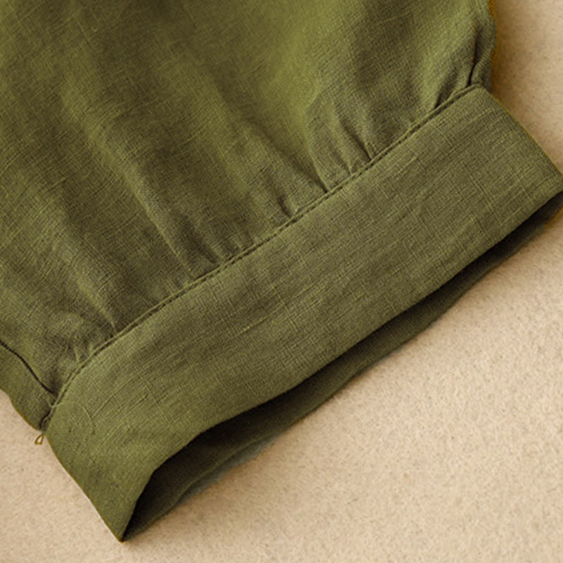 Vestido midi de lino y algodón con cuello redondo, mangas cortas y cordones, de Buddha Stones Spring - image 6