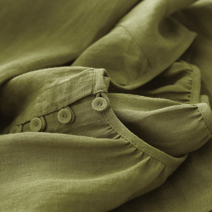 Vestido midi de lino y algodón con cuello redondo, mangas cortas y cordones, de Buddha Stones Spring - image 7