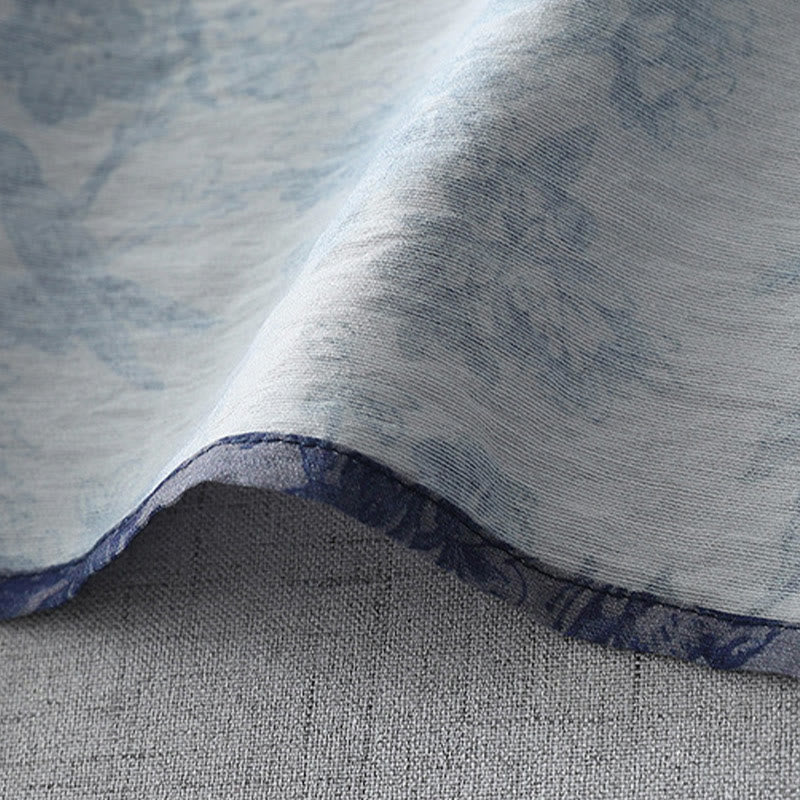 Vestido midi de algodón con cuello mandarín, media manga y botones de rana con estampado de hojas y flores de Buddha Stones - image 8