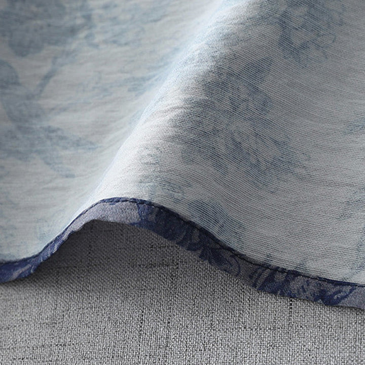 Vestido midi de algodón con cuello mandarín, media manga y botones de rana con estampado de hojas y flores de Buddha Stones - image 8