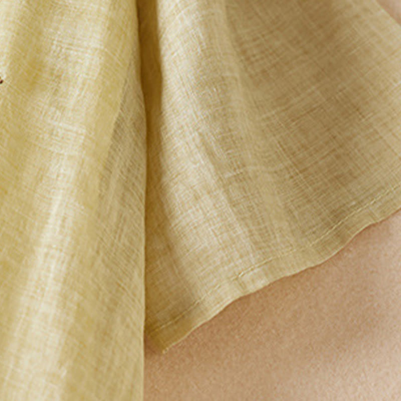 Vestido midi de algodón con cuello redondo, media manga y hojas bordadas con Buddha Stones - image 2