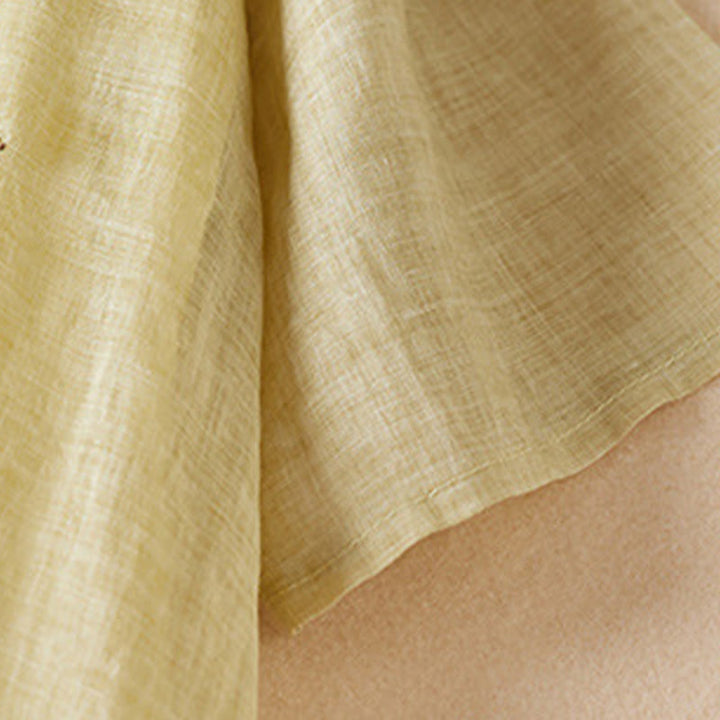 Vestido midi de algodón con cuello redondo, media manga y hojas bordadas con Buddha Stones - image 2