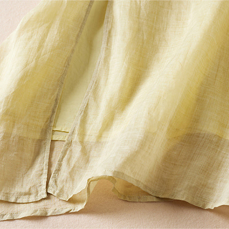 Vestido midi de algodón con cuello redondo, media manga y hojas bordadas con Buddha Stones - image 5