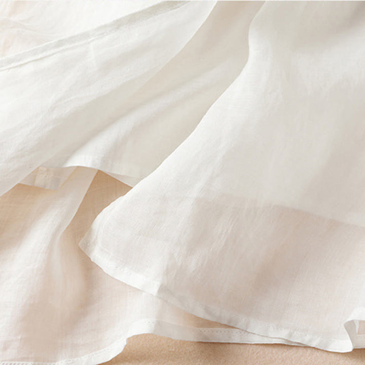 Vestido midi de algodón con cuello redondo, media manga y hojas bordadas con Buddha Stones - image 12