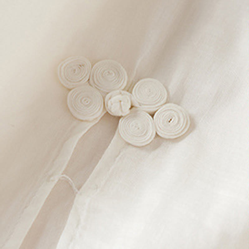 Vestido midi de algodón con cuello redondo, media manga y hojas bordadas con Buddha Stones - image 10