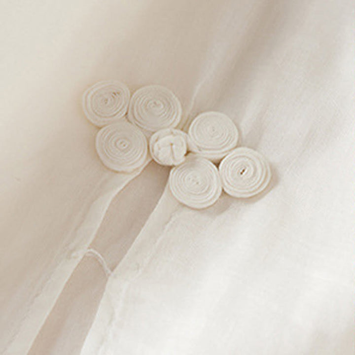 Vestido midi de algodón con cuello redondo, media manga y hojas bordadas con Buddha Stones - image 10