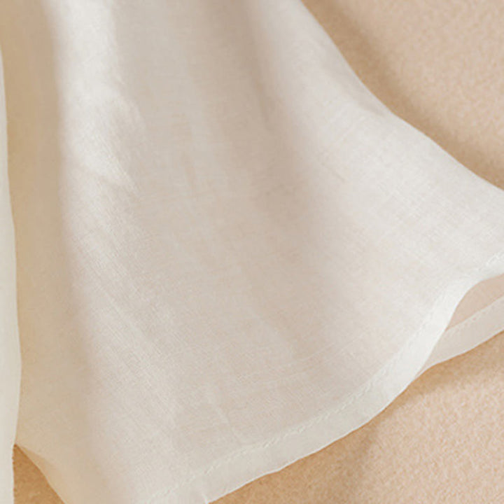 Vestido midi de algodón con cuello redondo, media manga y hojas bordadas con Buddha Stones - image 13