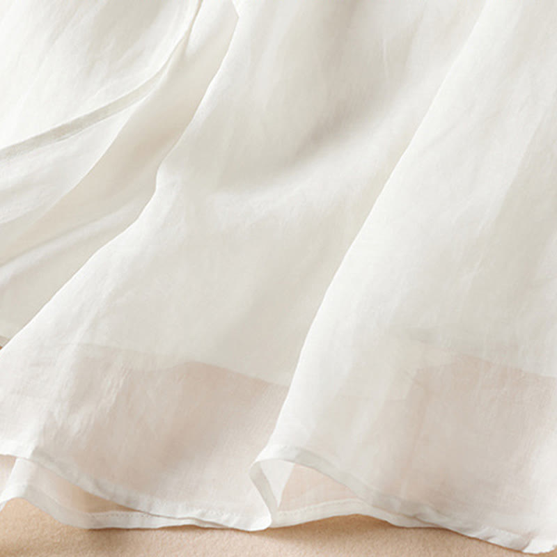 Vestido midi de algodón con cuello redondo, media manga y hojas bordadas con Buddha Stones - image 9