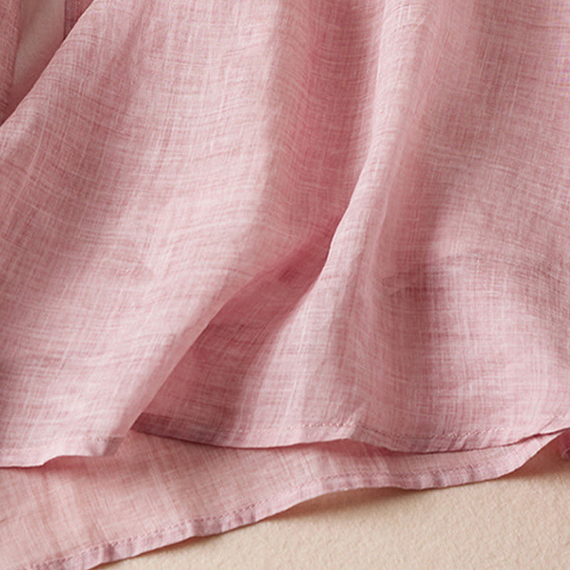 Vestido midi de algodón con cuello redondo, media manga y hojas bordadas con Buddha Stones - image 21