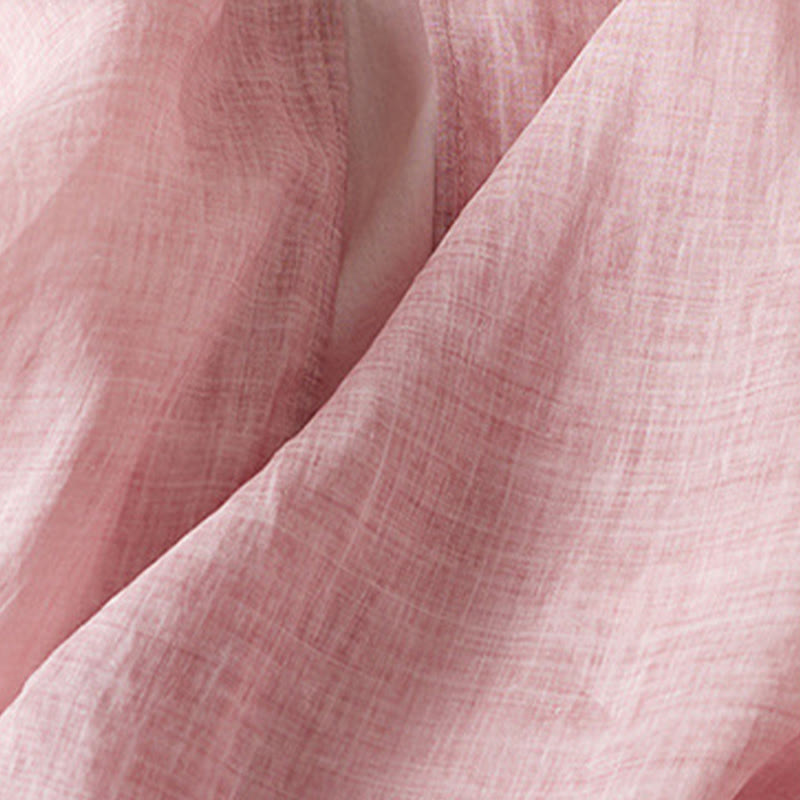 Vestido midi de algodón con cuello redondo, media manga y hojas bordadas con Buddha Stones - image 16