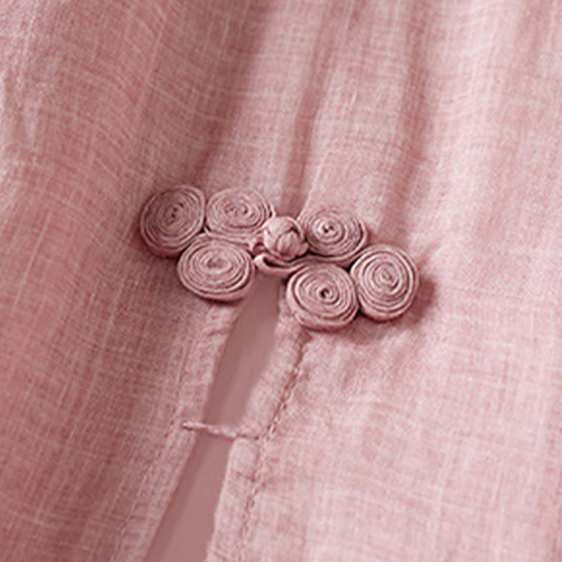 Vestido midi de algodón con cuello redondo, media manga y hojas bordadas con Buddha Stones - image 17