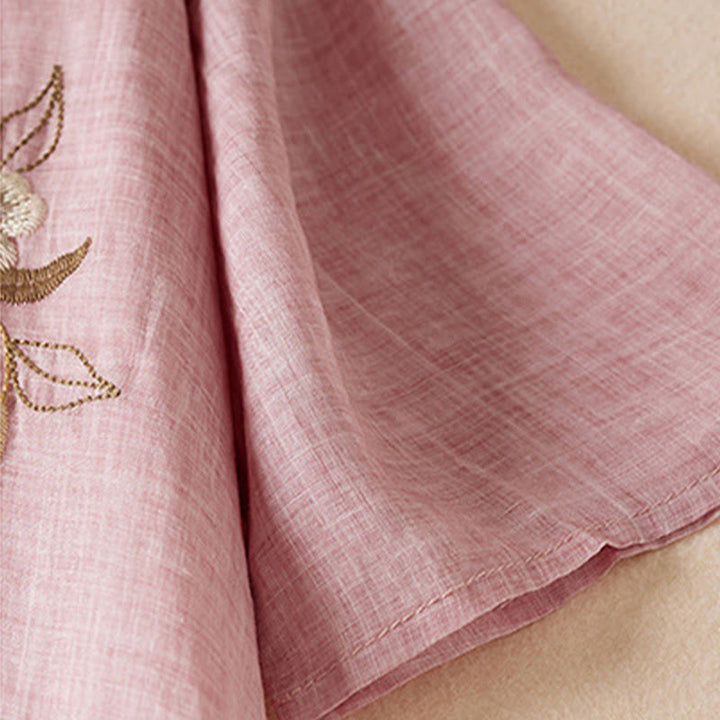 Vestido midi de algodón con cuello redondo, media manga y hojas bordadas con Buddha Stones - image 19