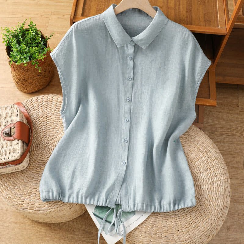 Camisa de mujer de manga corta con botones y estampado de Buddha Stones, color liso, ideal para el verano. - Azul claro - US14，UK/AU18，EU46 (2XL) - image 0