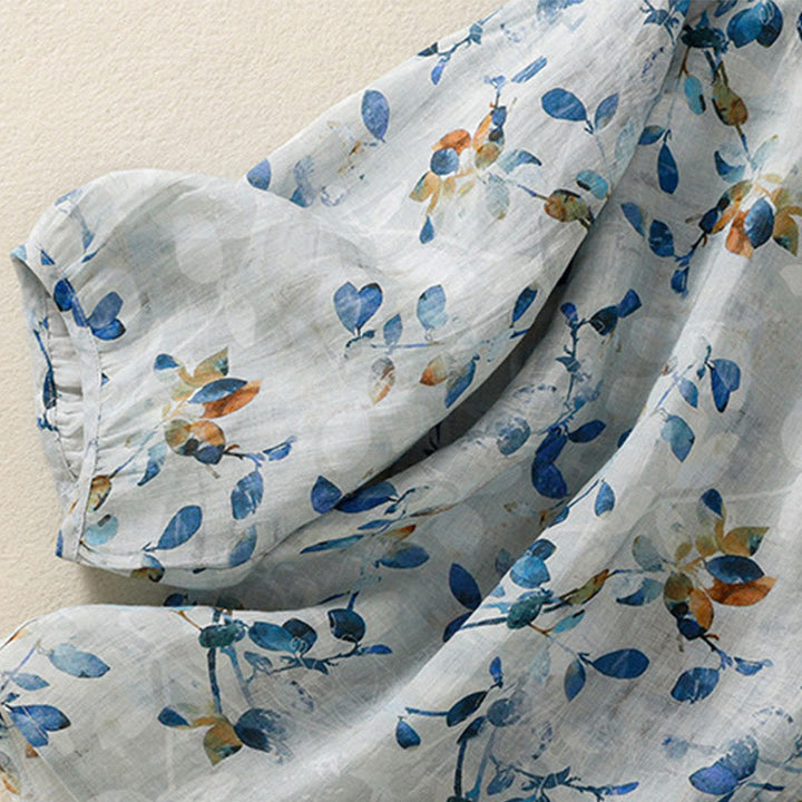 Camisa de algodón para mujer con cuello en V, manga tres cuartos y estampado floral azul Buddha Stones - image 12