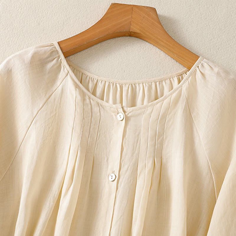 Camisa de algodón para mujer con cuello redondo, botones y manga tres cuartos, con estampado de Buddha Stones - image 17