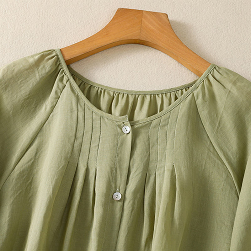 Camisa de algodón para mujer con cuello redondo, botones y manga tres cuartos, con estampado de Buddha Stones - image 6