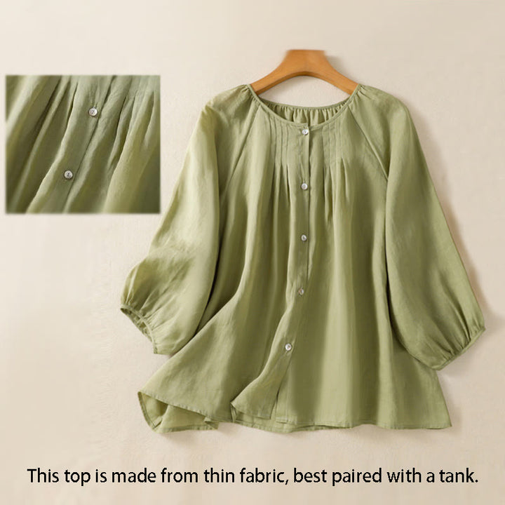 Camisa de algodón para mujer con cuello redondo, botones y manga tres cuartos, con estampado de Buddha Stones - image 4