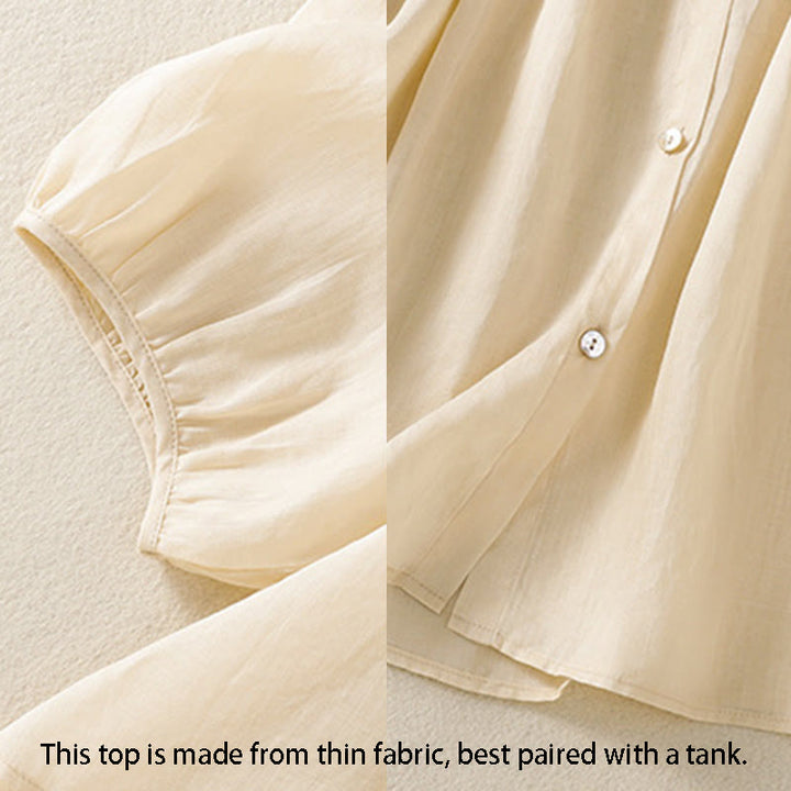 Camisa de algodón para mujer con cuello redondo, botones y manga tres cuartos, con estampado de Buddha Stones - image 22