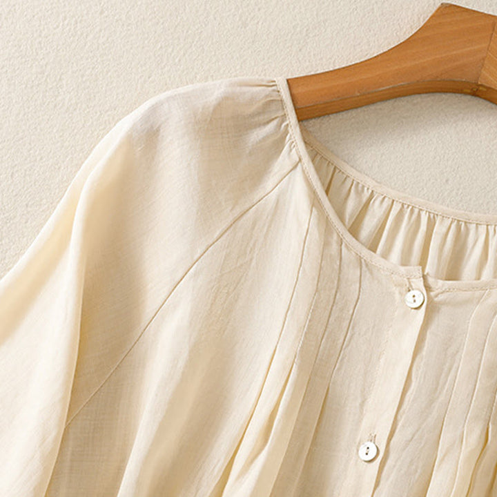 Camisa de algodón para mujer con cuello redondo, botones y manga tres cuartos, con estampado de Buddha Stones - image 14