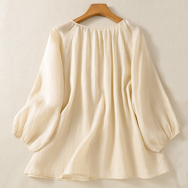 Camisa de algodón para mujer con cuello redondo, botones y manga tres cuartos, con estampado de Buddha Stones - image 13