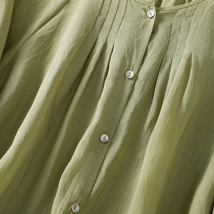 Camisa de algodón para mujer con cuello redondo, botones y manga tres cuartos, con estampado de Buddha Stones - image 8