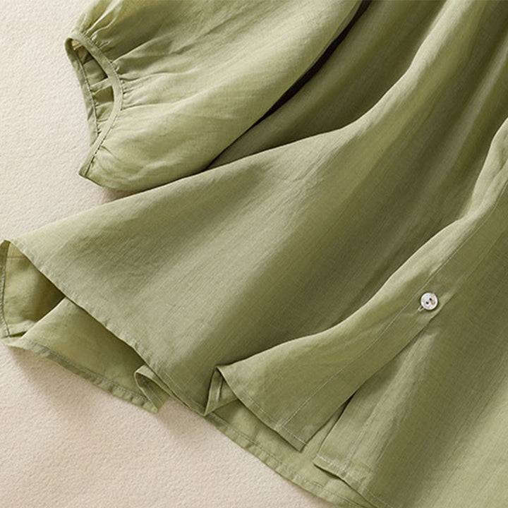 Camisa de algodón para mujer con cuello redondo, botones y manga tres cuartos, con estampado de Buddha Stones - image 9