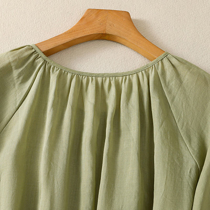 Camisa de algodón para mujer con cuello redondo, botones y manga tres cuartos, con estampado de Buddha Stones - image 7