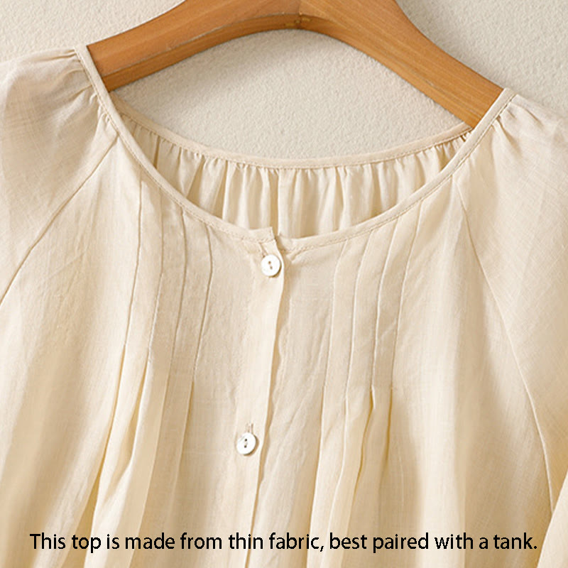 Camisa de algodón para mujer con cuello redondo, botones y manga tres cuartos, con estampado de Buddha Stones - image 15