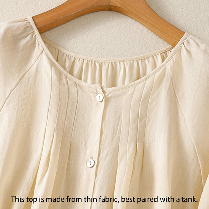 Camisa de algodón para mujer con cuello redondo, botones y manga tres cuartos, con estampado de Buddha Stones - image 15