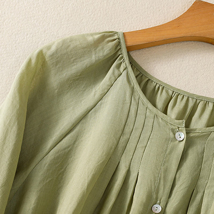 Camisa de algodón para mujer con cuello redondo, botones y manga tres cuartos, con estampado de Buddha Stones - image 5