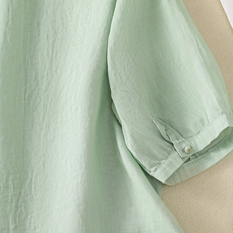 Camisa de algodón para mujer de media manga con botones y bordado floral de rosas y Buddha Stones - image 9