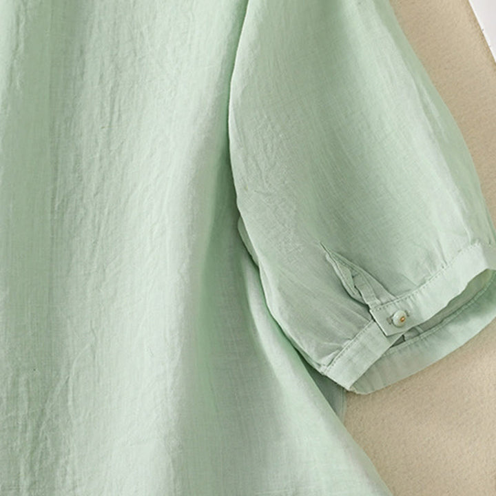 Camisa de algodón para mujer de media manga con botones y bordado floral de rosas y Buddha Stones - image 9