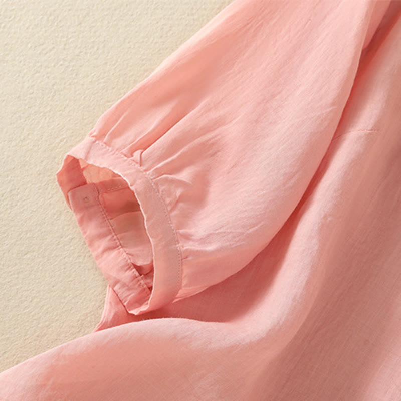 Camisa de algodón para mujer de media manga con botones y bordado floral de rosas y Buddha Stones - image 18