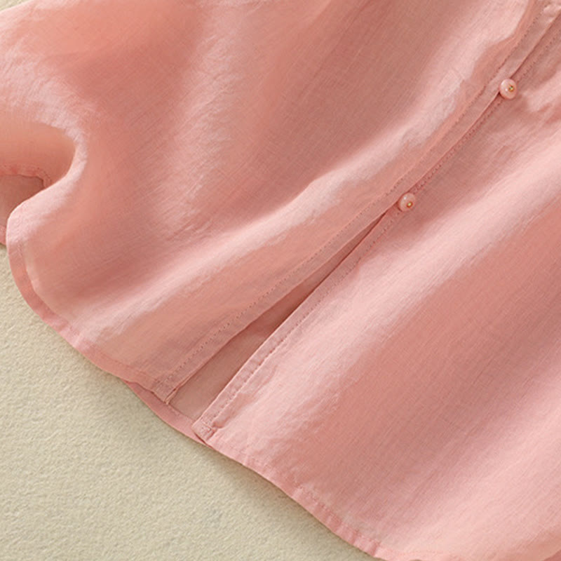 Camisa de algodón para mujer de media manga con botones y bordado floral de rosas y Buddha Stones - image 21