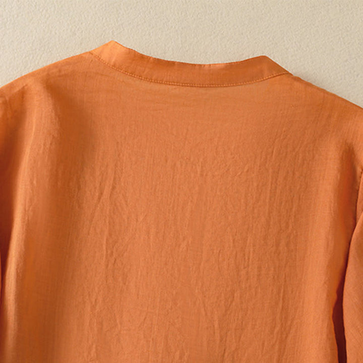 Camisa de algodón para mujer de media manga con botones y bordado floral de rosas y Buddha Stones - image 28