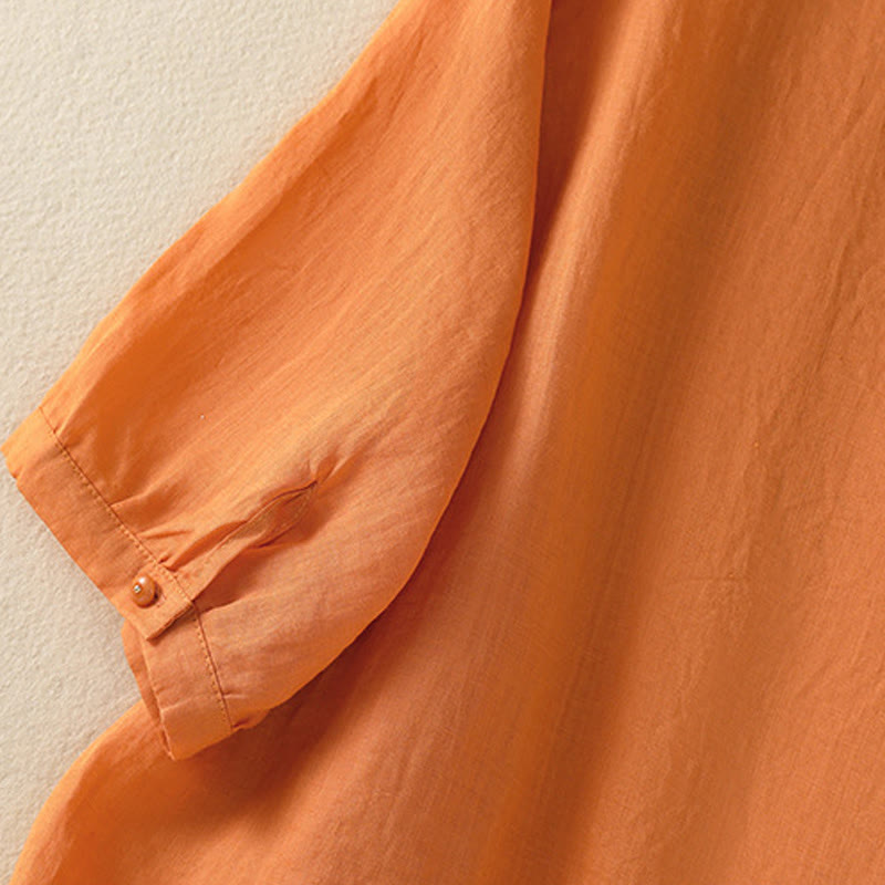 Camisa de algodón para mujer de media manga con botones y bordado floral de rosas y Buddha Stones - image 29